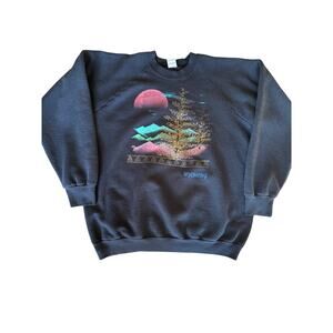 Vintage Wyoming Nature USA Made FOTL XL Faded Black Raglan Crewneck